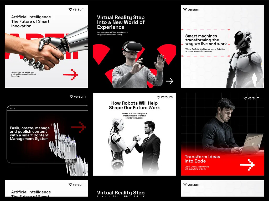 Versum technology social media designs featuring artificial intelligence, robotics and virtual reality
