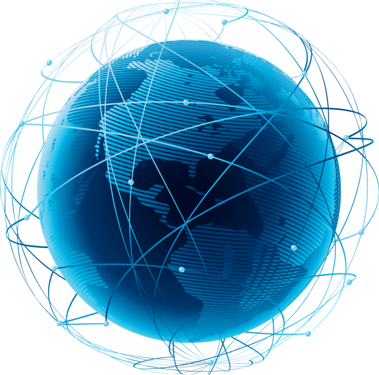 Blue digital globe with interconnected network lines