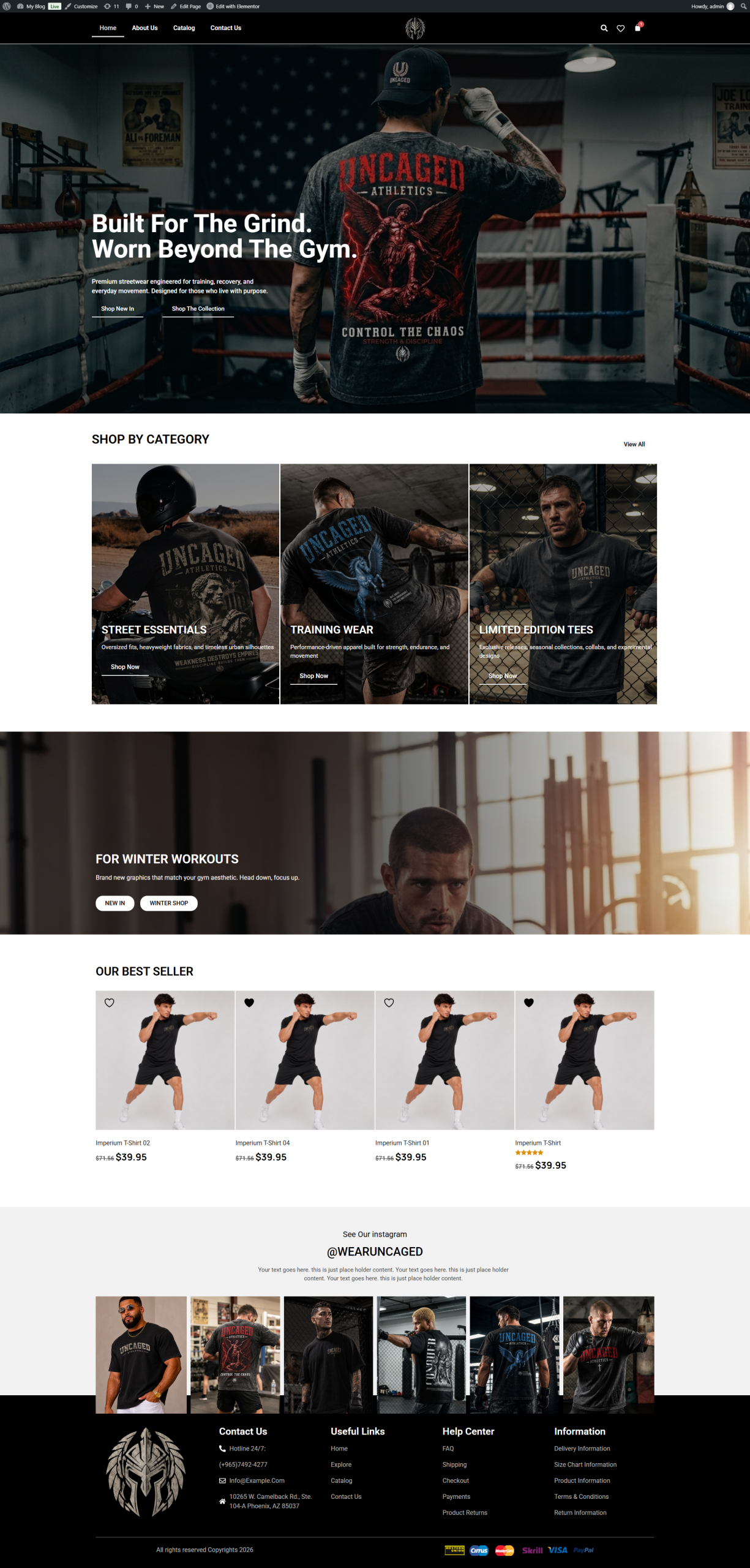 Uncaged fitness clothing store design featuring workout apparel and product collections